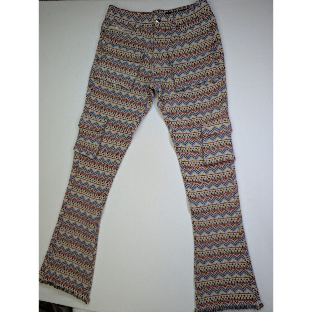 Rockstar Original Tapestry Cargo Pants Size 32 RSM205 Flare Geometric Aztec NWOT